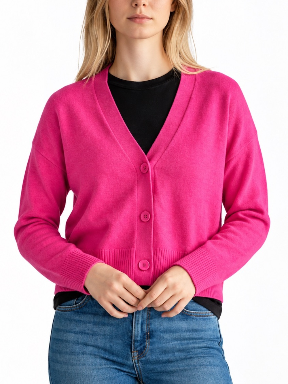 LOFT Like New Hot Pink Ultra Soft Boyfriend Cardigan Preppy Casual Cozy Size M